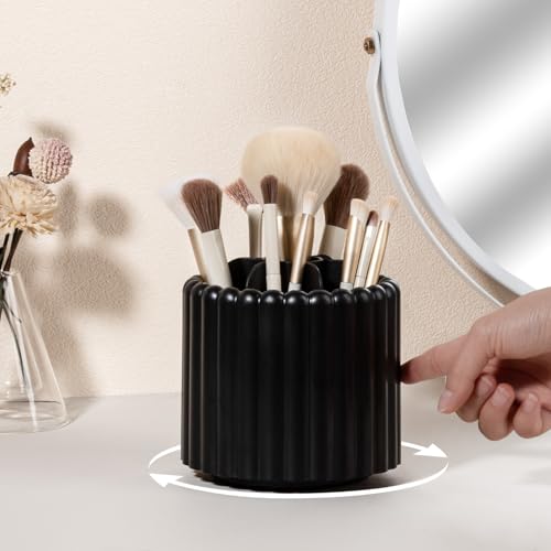 360° Rotating Makeup Brush Holder with 7 Removable Dividers - Black