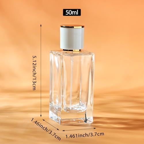 Yerpkefey 50ml Glass Spray Perfume Bottles - White Cap, 2 Pack Refillable Atomizers