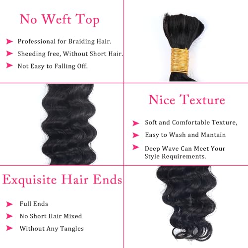 Human Braiding Hair for Boho Braids Deep Wave Bulk 14 Inch 1 Bundle