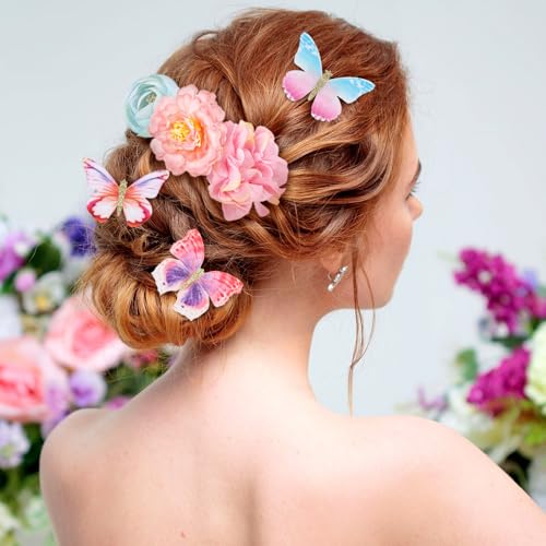 Bencailor 30 Pcs Flower & Butterfly Hair Clips for Women - Blue & Purple