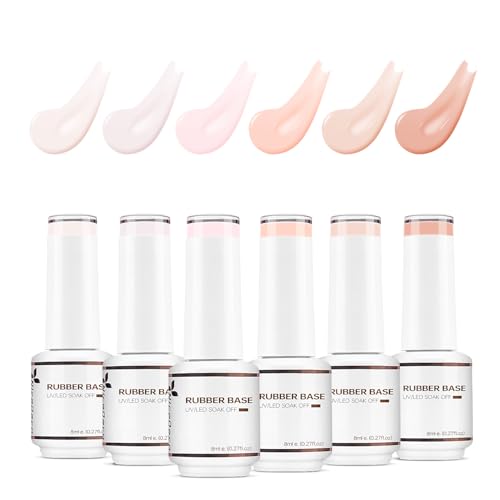 Nicedeco Rubber Base Gel Nail Polish Set NSET6-35 - 6 Pcs Vegan, HEMA Free