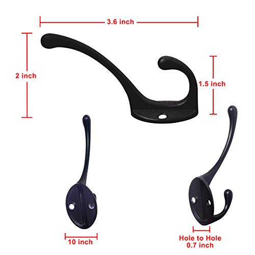 Heavy-Duty Wall Mounted Coat Hooks - Pack of 10, Black Metal