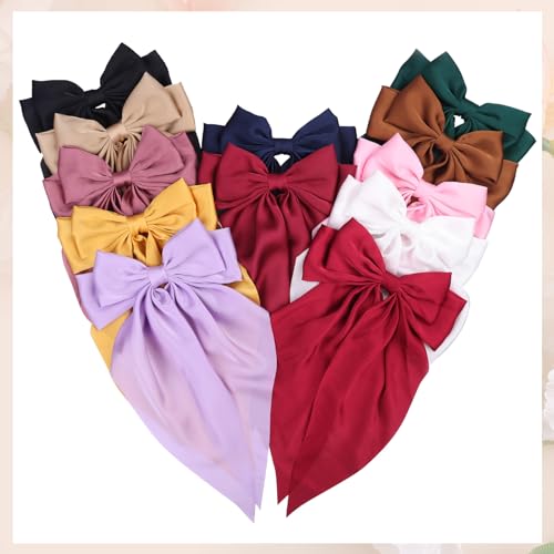 MRJ 4 Pcs Satin Hair Bows - Large Hair Clips for Women & Girls
