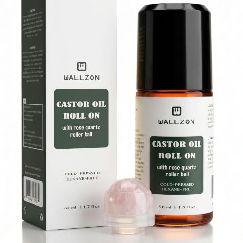 WALLZON Organic Cold-Pressed Castor Oil Roll-On with Rose Quartz Roller