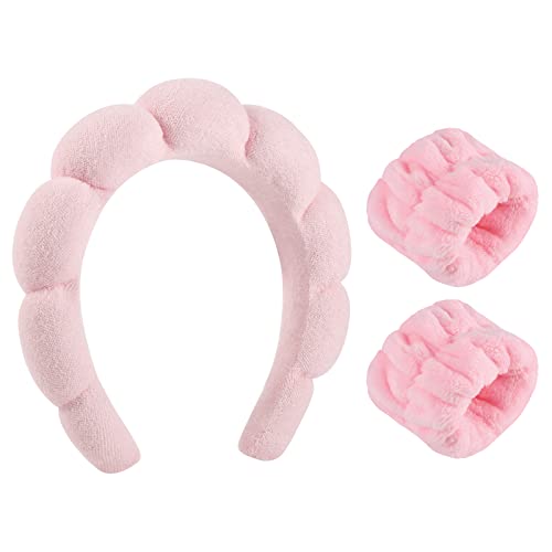 WSICSE Pink Spa Headband & Face Washing Headband Set, Soft & Absorbent