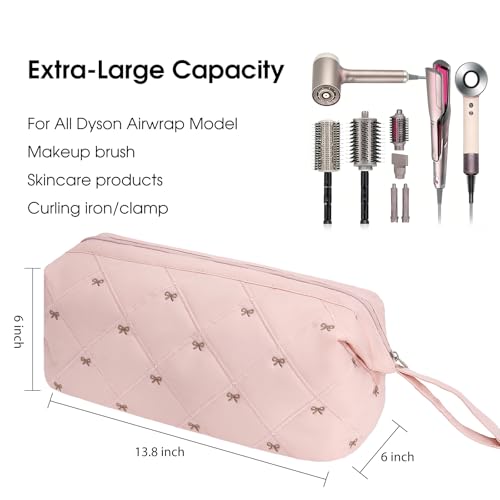 Quilted Hair Tool Travel Bag - Pink Bow, Organizer for Dyson Airwrap