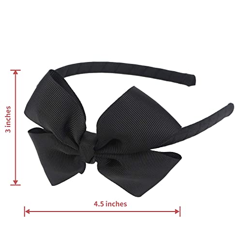 Fashion Black Bow Headband with Large Grosgrain Bow - Handmade Hair Band for Girls & Toddlers (Midi Ribbon)