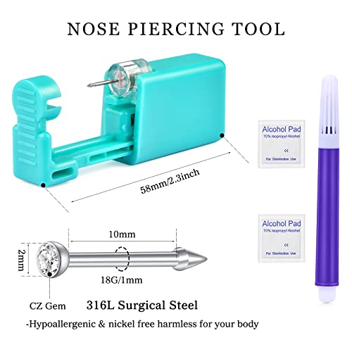 DJCIW 14PCS Nose Piercing Kit - 18G Stainless Steel Nose Rings