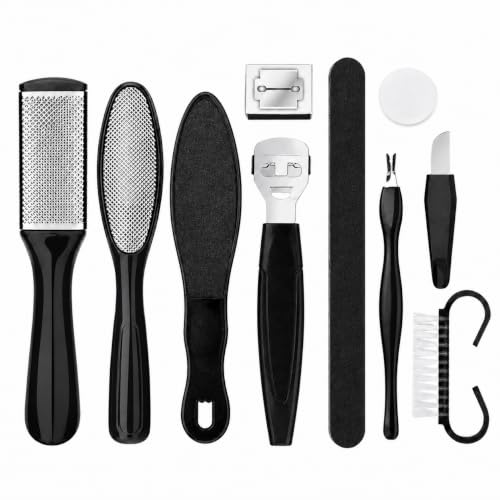 10-in-1 Pedicure Kit with Callus Shaver & Foot Files - Black