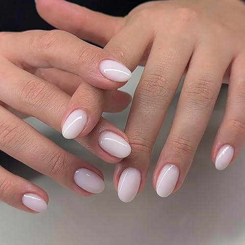 32 Pcs Translucent Pink Press On Nails - Short Oval Acrylic Set