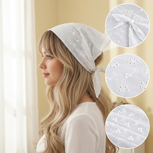 Apojgitn White Lace Bandana Scarf for Women - Elegant Triangle Hair Accessory