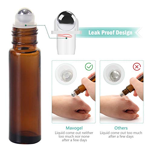 Mavogel 24-Pack 10ml Amber Glass Roller Bottles with Stainless Steel Balls