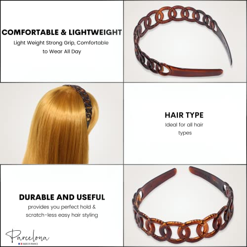 Parcelona French Tortoise Shell Wide Hair Headband, Cellulose Acetate