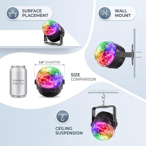 7-Mode LED Disco Ball Lights - Sound Activated with Remote Control (2-Pack)