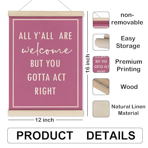Funny Pink Welcome Poster with Wooden Frame - 12x16 Inch Wall Art