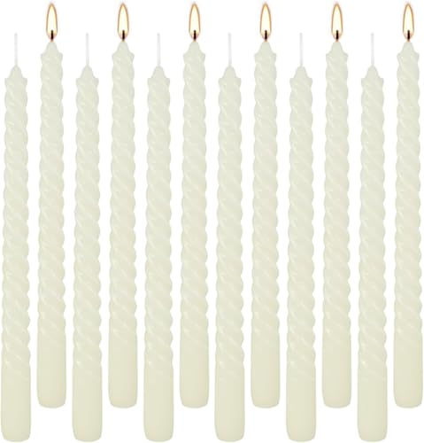 10 Inch Ivory Spiral Taper Candles - Set of 12 Unscented Dripless Candlesticks