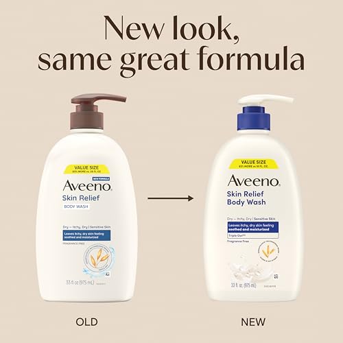 Aveeno Skin Relief Body Wash with Triple Oat Complex, Fragrance-Free, Gentle Daily Body Wash for Sensitive Skin Leaves Itchy, Dry Skin Feeling Soothed & Moisturized, Value Size 33 Fl Oz