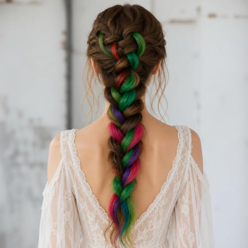 Rainbow Hair Extensions Clip-In 32 Pcs 20 Inch Multicolor Straight for Girls - BEAHOT