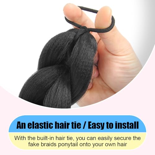 SECPOCPONY 24 Inch Black Synthetic Braided Ponytail with Tie for Costume Cosplay (1B)