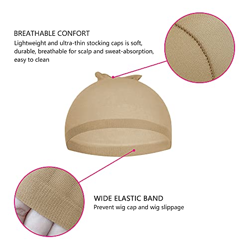 Ykimok 4 Pack Stretchy Nylon Wig Caps for Women, Natural Skin Tone Hair Cover