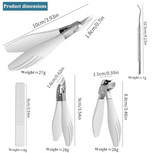 White Mornihima Heavy-Duty Nail Clippers 5-Piece Set for Thick Toenails & Fingernails