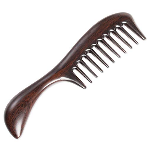 Onedor Black Sandalwood Hair Comb Round Handle Extra Wide Tooth - Anti-Static Natural Detangler