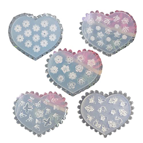 5PCS Silicone Nail Art Mold Set - 3D Flower, Butterfly, Tortoise & Leaf Designs for DIY Nail Decorations