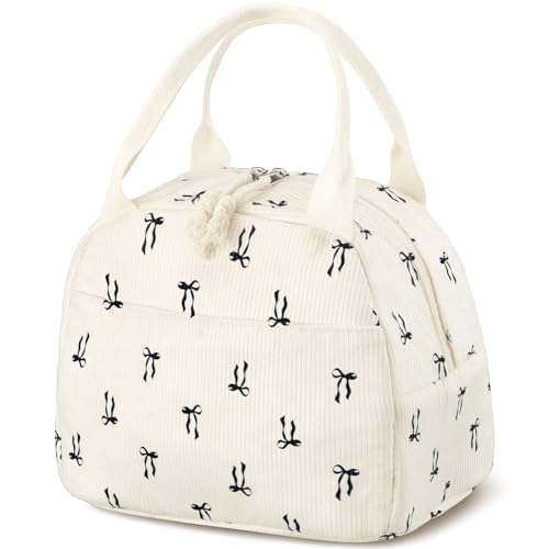 Dansydaisy Black Bow Insulated Lunch Bag - Cute Corduroy Tote