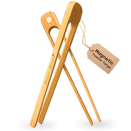 Bamboo Toaster Tongs Set of 2 - 100% Natural Wood Kitchen Utensils