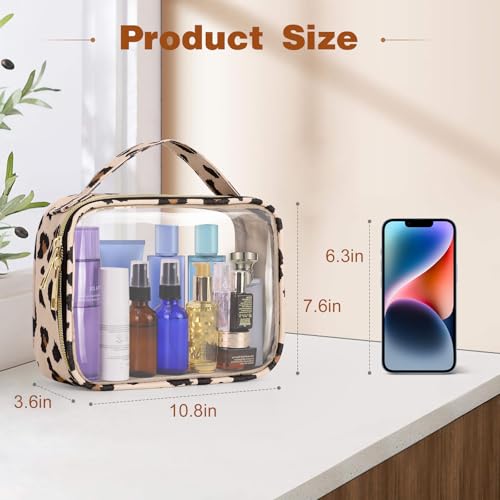 Wedama Large Clear Toiletry Bag 2 Pack - Leopard Print Travel Makeup Bags
