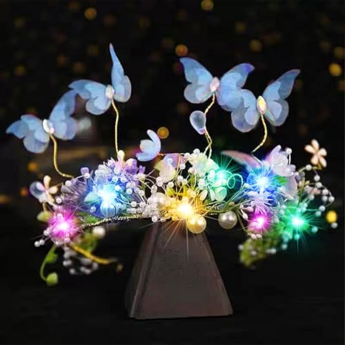 Blue Light Up Butterfly Headband for Girls - Fairy Flower Hair Accessory Pack of 1