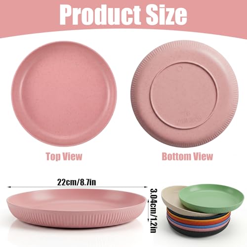 8-Pack Unbreakable Wheat Straw Dinner Plates - 8.7-Inch, Eco-Friendly