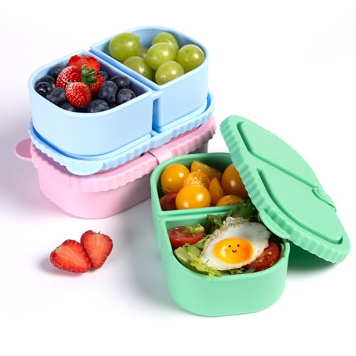 Reusable Silicone Snack Containers - 2 Compartment Food Storage Box