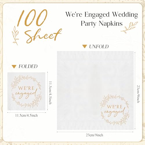 Kosiz 100 Pack Engagement Napkins - 3-Ply Disposable Cocktail Napkins for Weddings & Parties, 4.5 x 4.5 Inch