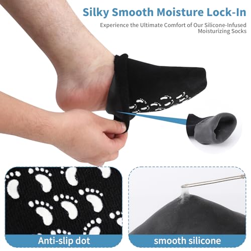 ALUROICE 11in Large Silicone Moisturizing Socks for Men, Black, 1 Pair (L)