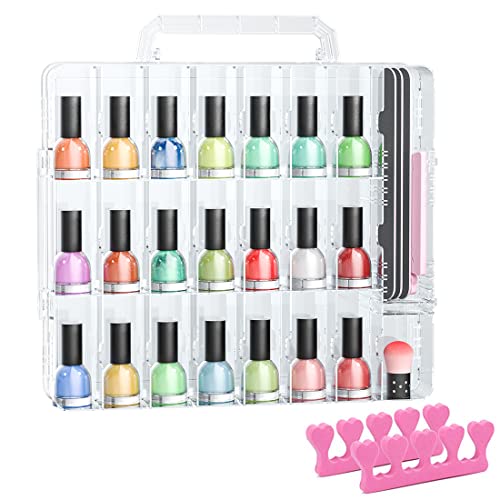 Clear Nail Polish Organizer Case - 48 Bottle Storage with Adjustable Dividers