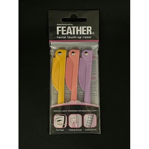 Feather Flamingo Facial Touch Up Stainless Steel Razor for Eyebrow and Face Hair Removal - 3 Pack | Foldable and Long-Lasting