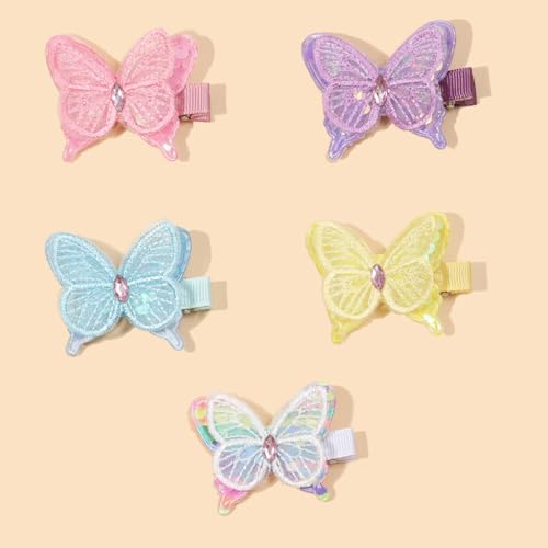 YYKITCHEN D Small Butterfly Hair Clips for Girls - 5 Colorful Ribbon Barrettes, Summer & Spring Hair Accessories