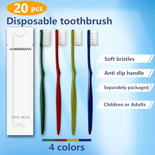 1 Pack of 20 Disposable Travel Toothbrushes - Ultra Soft, Individually Wrapped, Non-Slip Handle for Adults & Kids