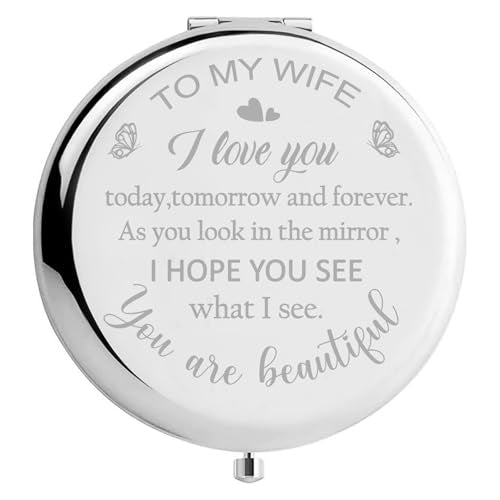 Polzwgck Silver Compact Mirror for Women, Romantic Gift for Wife & Her Birthday
