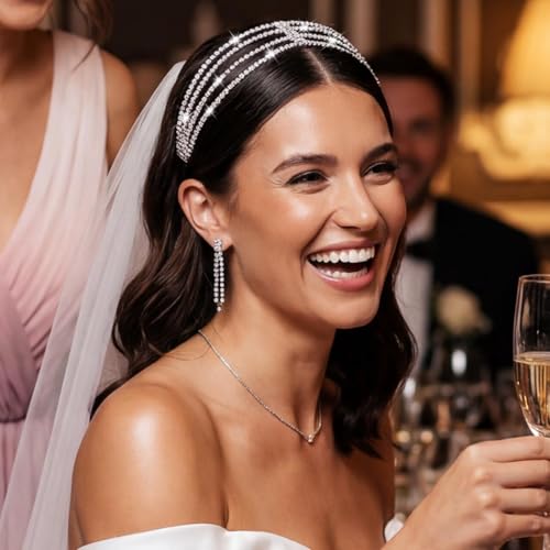 BARTOSI Silver Rhinestone Head Chain Bridal Headpiece A-Silver