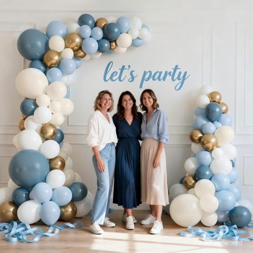 Dusty Blue and Gold Balloon Arch Kit for Parties - 105pcs