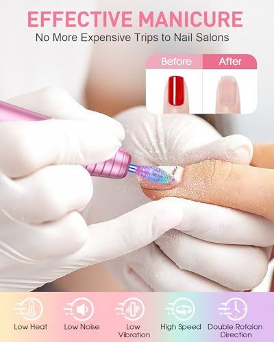 SUBAY Light Pink Electric Nail Drill 20000RPM Portable Nail File for Acrylic & Gel Nails