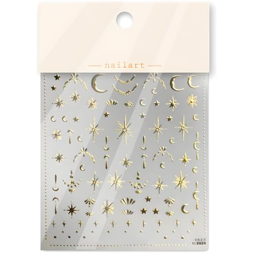 Gold Moon Star Nail Art Stickers - 3D Self-Adhesive Decals