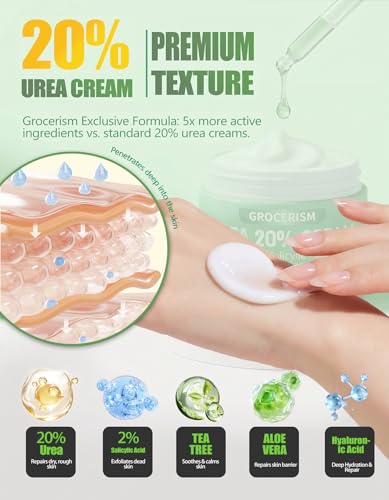 Grocerism 20% Urea Foot Cream with 2% Salicylic Acid – Daily Moisturizer for Dry Skin