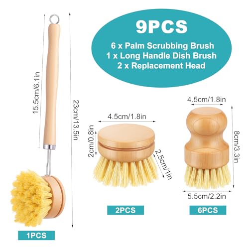 KongTiva 9-Piece Bamboo Dish Brush Set - Eco-Friendly Cleaning Tools