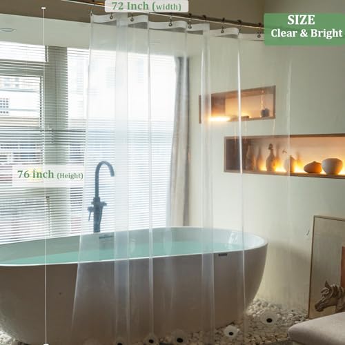 Extra Long Clear Shower Curtain Liner 72x76 Inch Waterproof