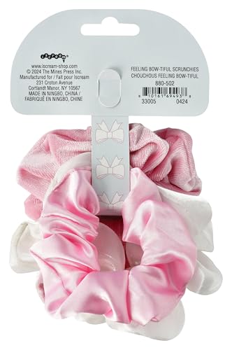 iscream Set of 3 Satin and Fleece Hair Scrunchies with Bow Accent