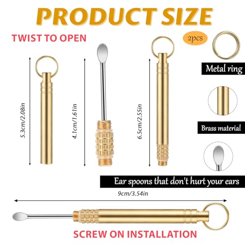 2-Pack Brass Ear Wax Removal Tools with Key Ring - Portable Ear Scoops