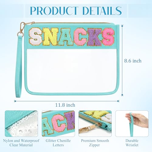 2 Pack Chenille Letter Clear Pouch - Waterproof Toiletry & Snack Bag